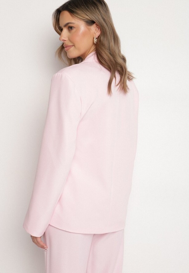 Różowa Marynarka z Ozdobnym Wiązaniem Lenirin