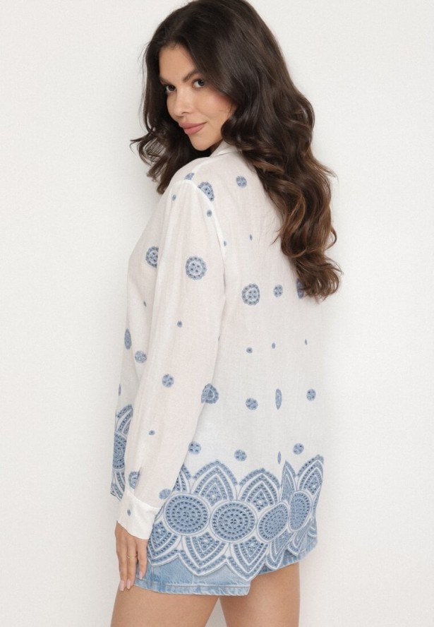 Biała Bawełniana Koszula Zdobiona Haftem Izana