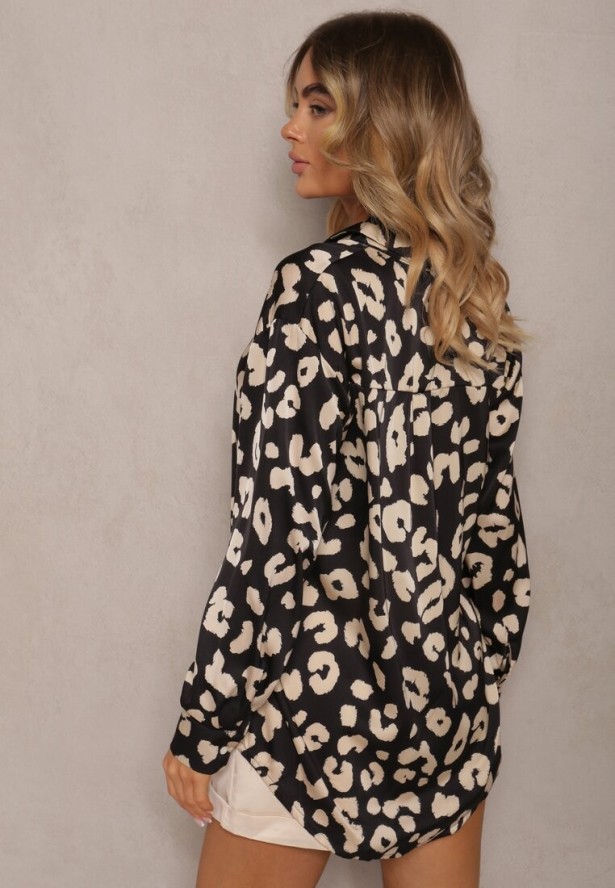 Czarna Koszula Zapinana w Cętki Cenin