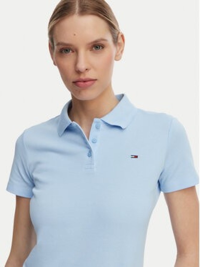 Tommy Jeans Polo Essential DW0DW20160 Niebieski jasny Slim Fit