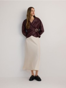 Satynowa spódnica midi - biały