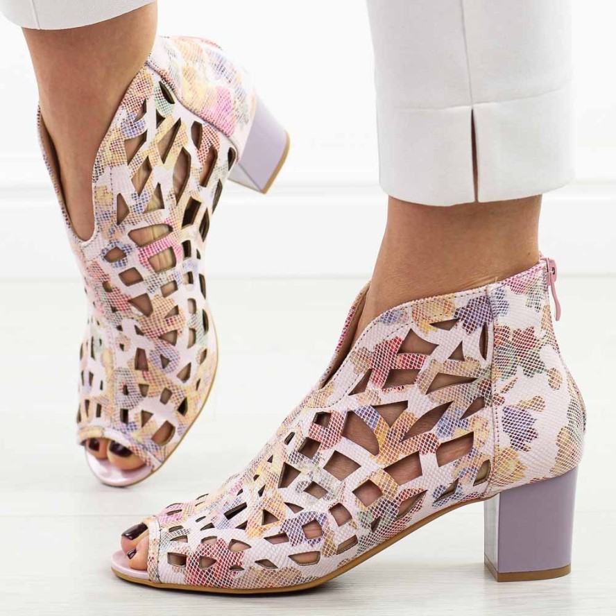 Różowe sandały damskie na obcasie z zakrytą piętą M.Daszyński 1954-15