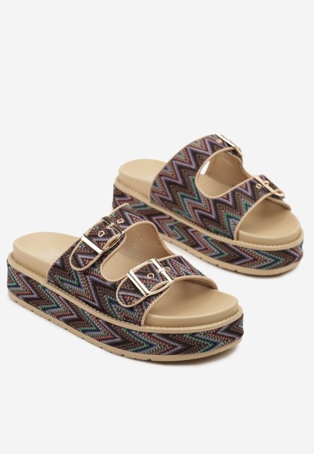 Fioletowe Klapki na Platformie w Stylu Etno Redaelle