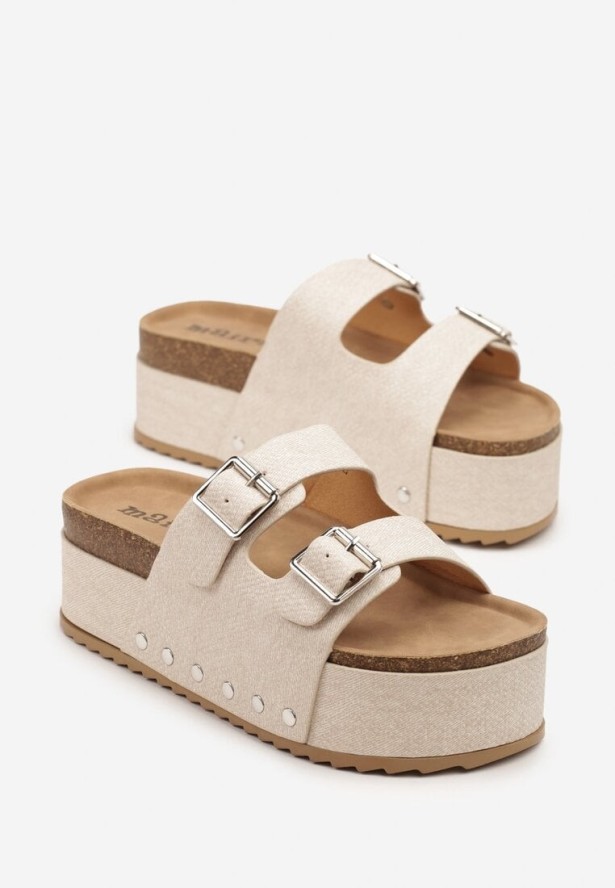 Białe Klapki na Grubej Podeszwie z Dwoma Klamrami Filenora