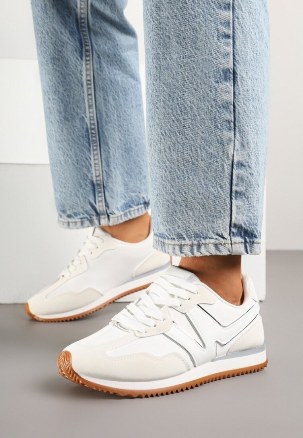 Białe Sneakersy z Geometrycznym Wzorem i Metaliczną Wstawką Zolio