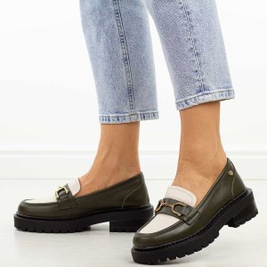 Zielone skórzane mokasyny damskie DiA 880-106
