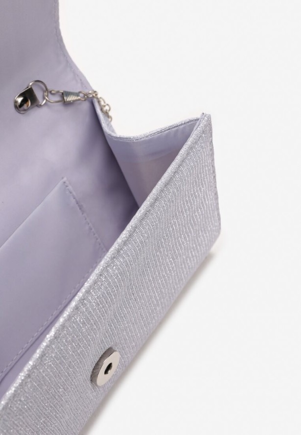 Srebrna Brokatowa Torebka Kopertówka z Łańcuszkiem Flapperia