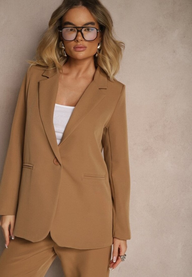 Brązowa Marynarka z Imitacją Kieszeni i Usztywnioną Linią Ramion Vivissea