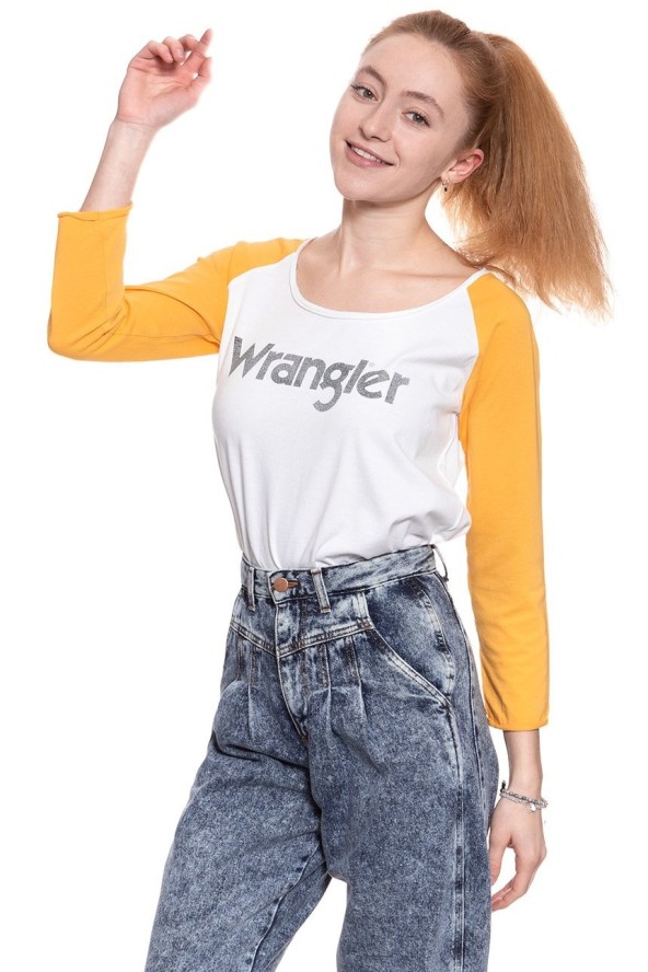 WRANGLER T SHIRT DAMSKI RAGLAN CROP LS TEE WHITE W718CF912 112130920