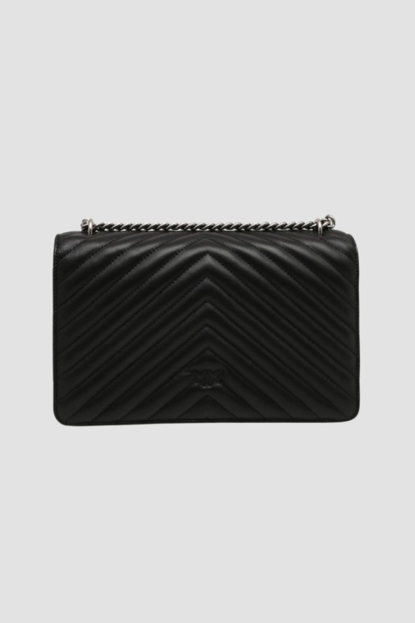 PINKO Czarna listonoszka damska ze srebrnymi okuciami Love One Classic