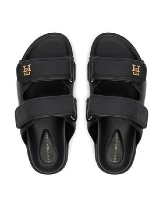 Tommy Hilfiger Klapki Double Strap Leather Sandal FW0FW09121 Czarny