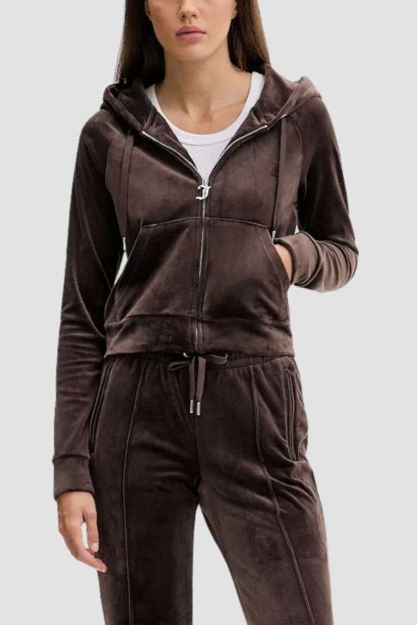 JUICY COUTURE Czekoladowa bluza damska Madison Outline Hoodie, Rozmiar S