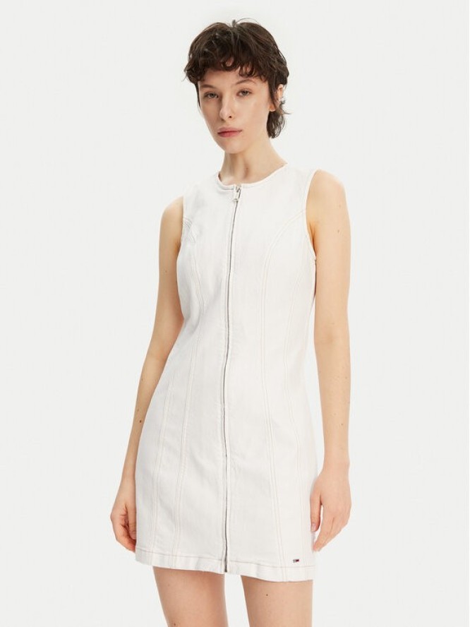 Tommy Jeans Sukienka jeansowa DW0DW20420 Écru Slim Fit