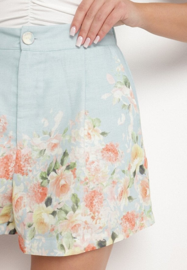 Niebieskie Szorty z Wysokim Stanem z Kwiatowym Printem Nemolla