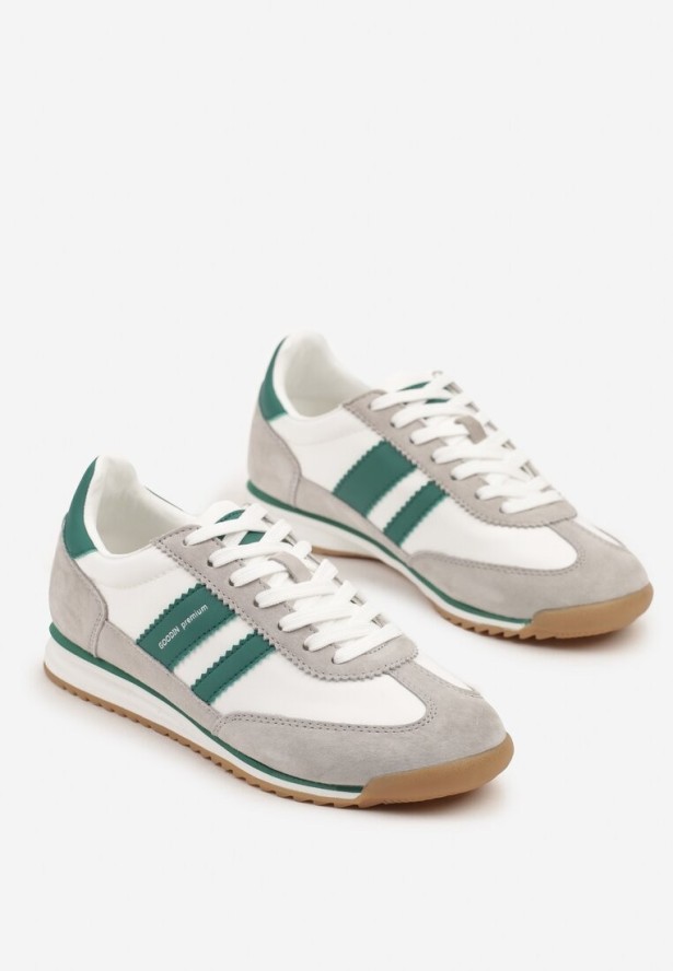 Biało-Szare Sneakersy Klasyczne Tenisówki ze Skórzaną Wkładką i Zamszem Naturalnym Tilritia