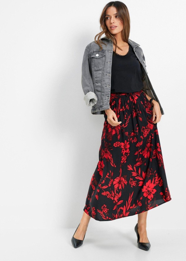 Spódnica maxi z wiskozy z wygodnym ściągaczem w talii z wiązanym paskiem