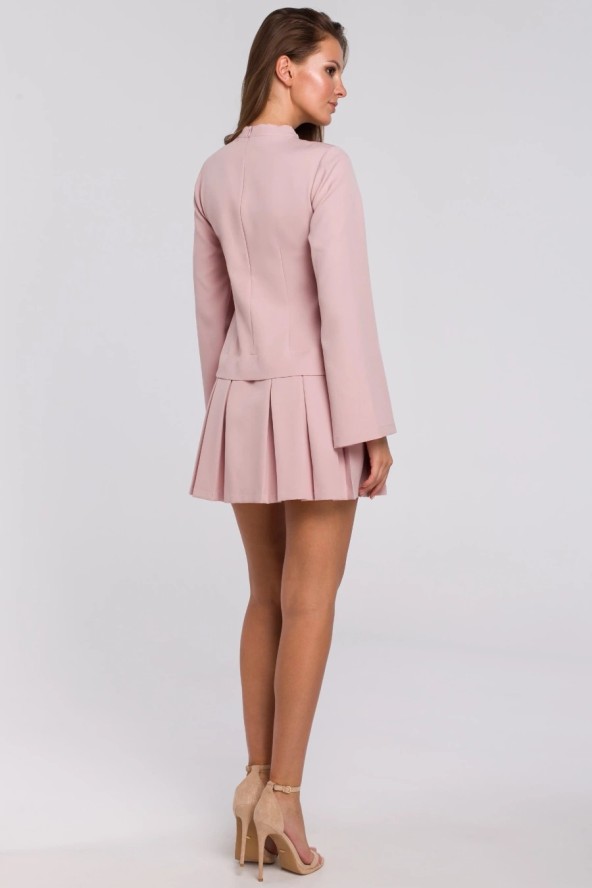 Elegancka sukienka mini z kontrafałdami różowa