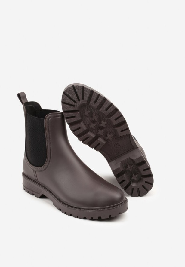 Brązowe Płaskie Kalosze w Stylu Sztybletów Irinelle