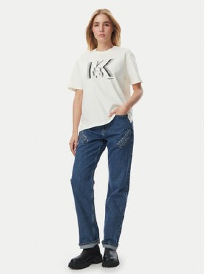 KARL LAGERFELD T-Shirt B4W17003 Kremowy Regular Fit