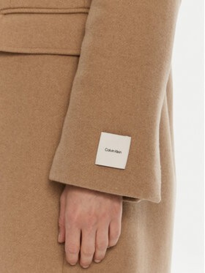 Calvin Klein Płaszcz wełniany LV044D558G Brązowy Slim Fit