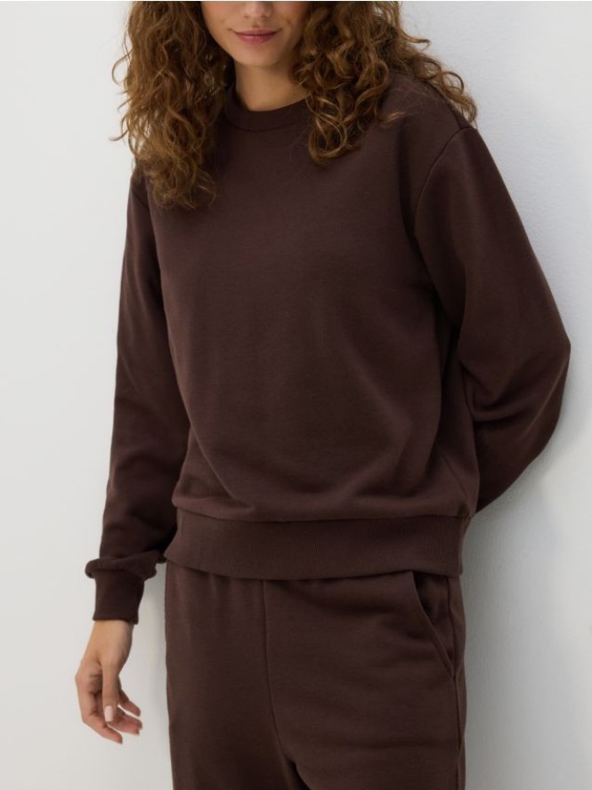 Gładka bluza z bawełną - ciemnobrązowy
