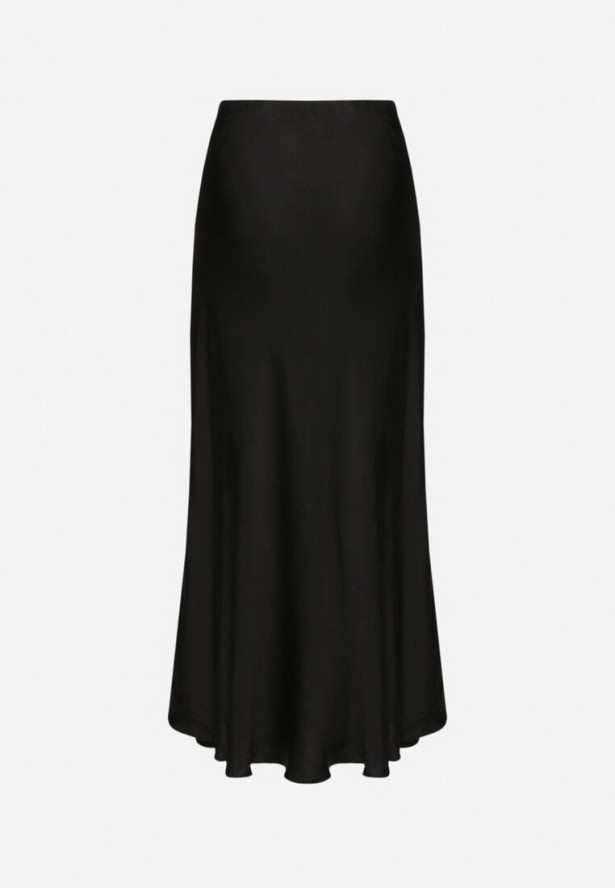 Czarna Spódnica Satynowa z Wiskozy o Rozkloszowanym Kroju Hanorilae