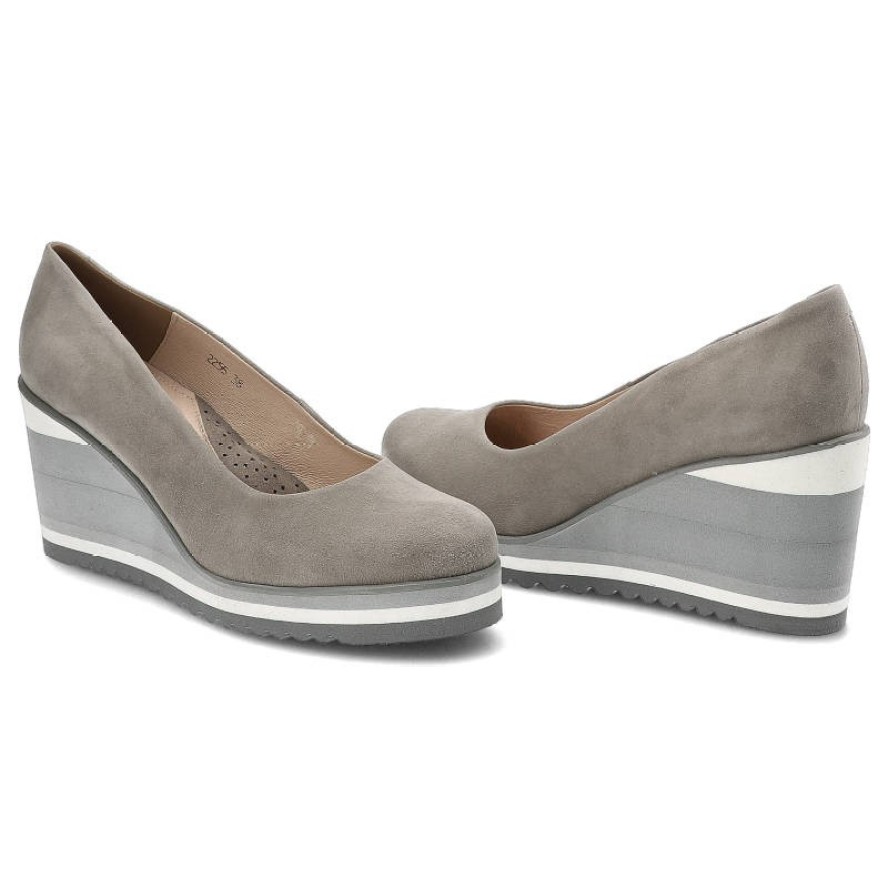 Szare Czółenka Libero Wygodne Skórzane Buty