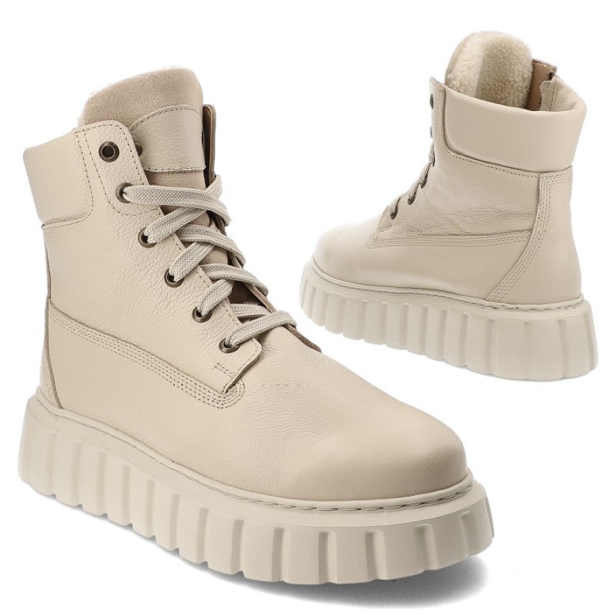 Beżowe Botki Armodo Modne Ocieplane Obuwie Damskie