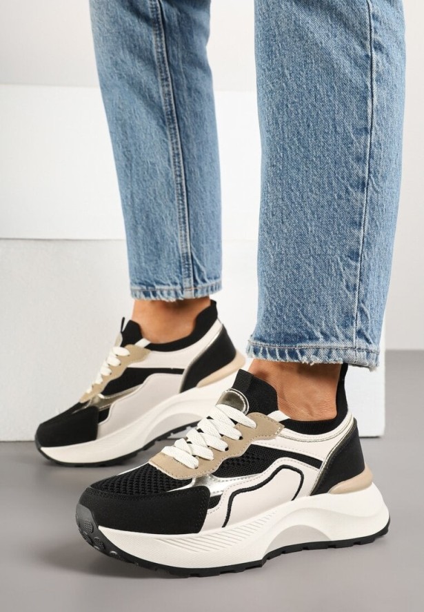 Czarne Sneakersy w Streetwearowym Stylu na Grubej Podeszwie Zelluria