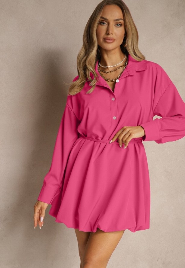 Fuksjowa Sukienka Koszulowa Typu Bombka Ozdobiona Paskiem Lavirivae