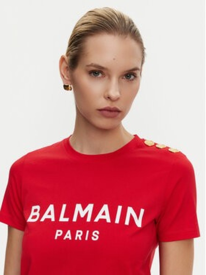Balmain T-Shirt BF1EF005BB02 Czerwony Regular Fit