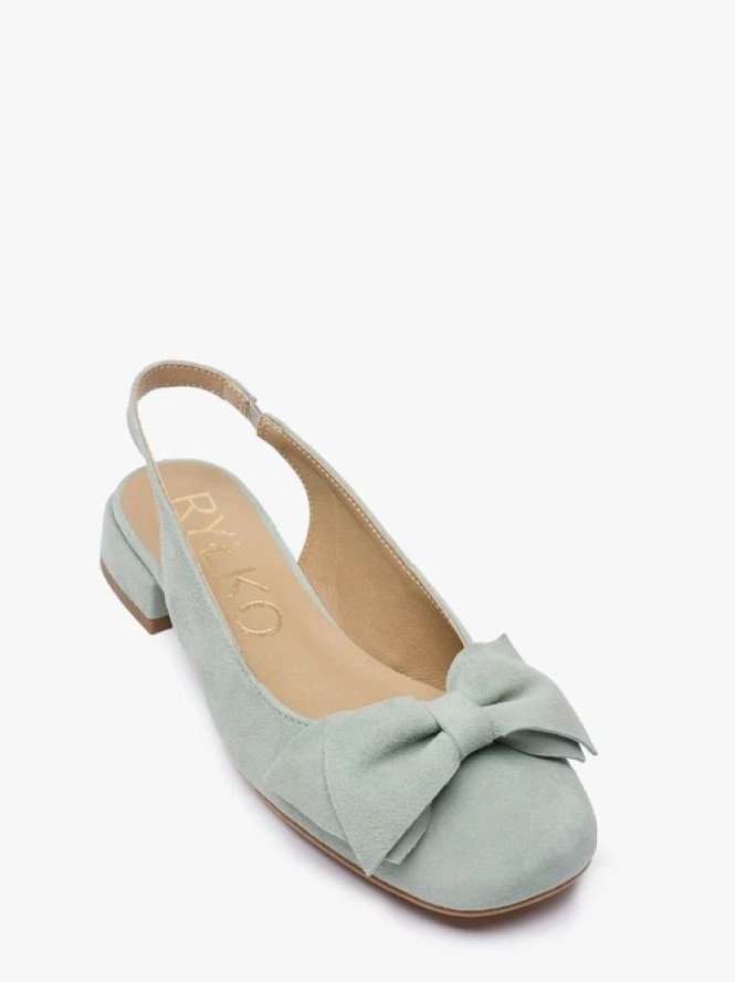 Morskie czółenka slingback bez pięty z kokardką