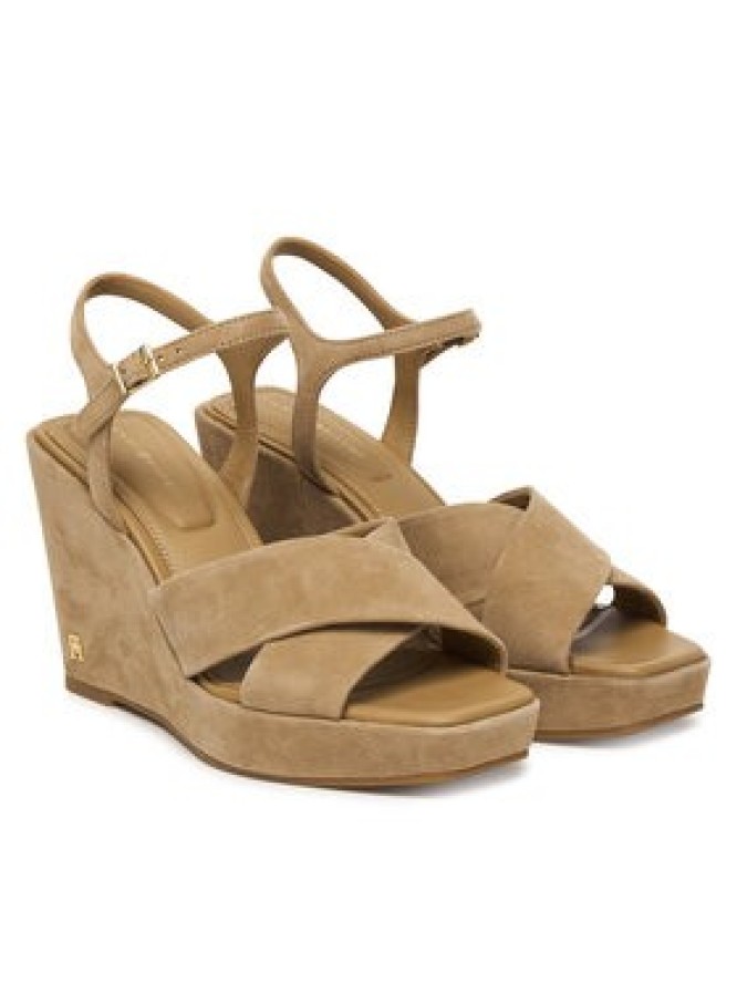 Tommy Hilfiger Sandały Suede Wrapped High Wedge FW0FW09218 Brązowy