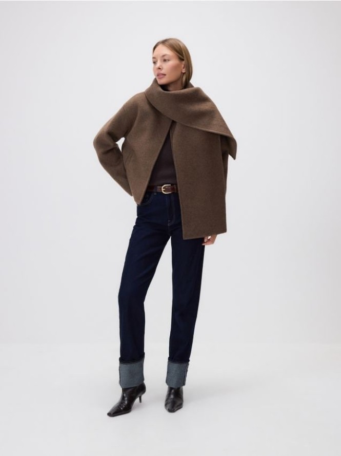 Kurtka handmade z wełną - ciemnobrązowy