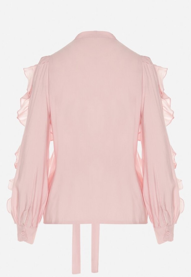 Różowa Koszula o Luźnym Kroju z Falbanami i Wiązaniem Ravionel