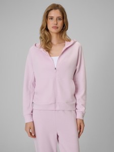 4F Bluza dresowa regular z kapturem damska - różowa S