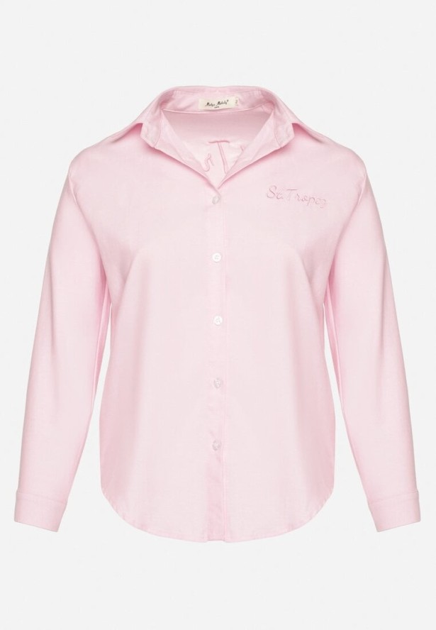 Różowa Koszula z Bawełną i Ozdobnym Napisem Firriva