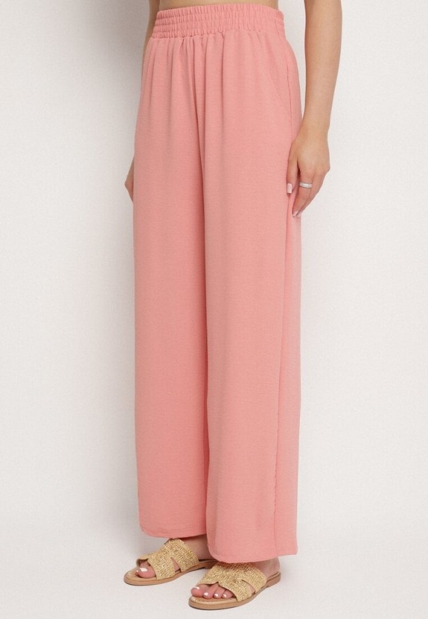 Różowy Komplet Koszula z Krótkim Rękawem i Szerokie Spodnie Maralissa