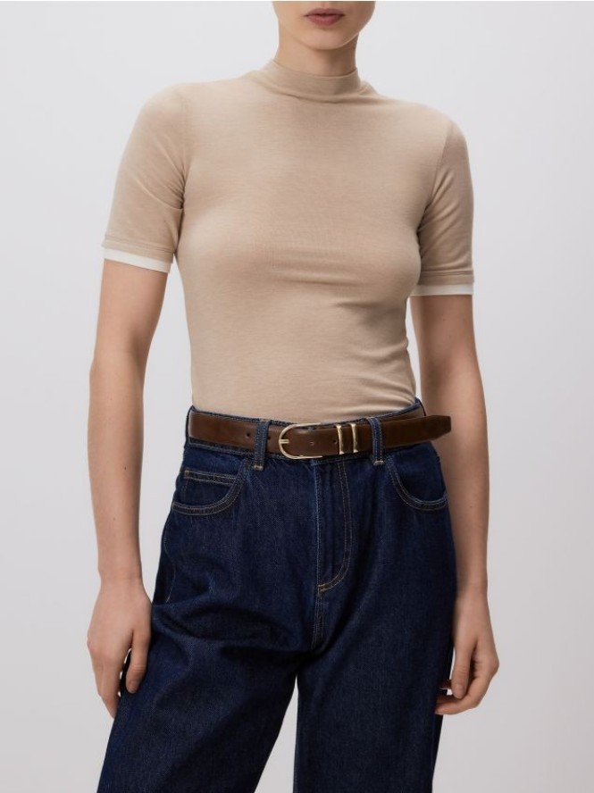 T-shirt z wiskozą - beżowy