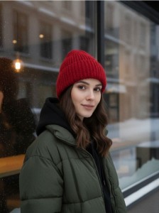 Prążkowana czapka beanie - czerwony