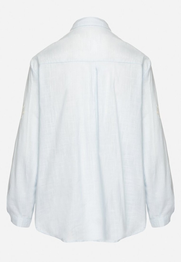 Niebieska Bawełniana Koszula z Regulowanymi Rękawami Domira