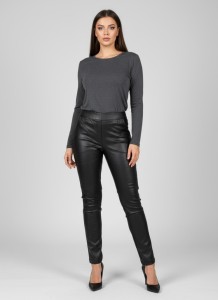 Eleganckie czarne spodnie BengaMetallic07 o kroju slim fit PLUS SIZE XXL OVERSIZE JESIEŃ
