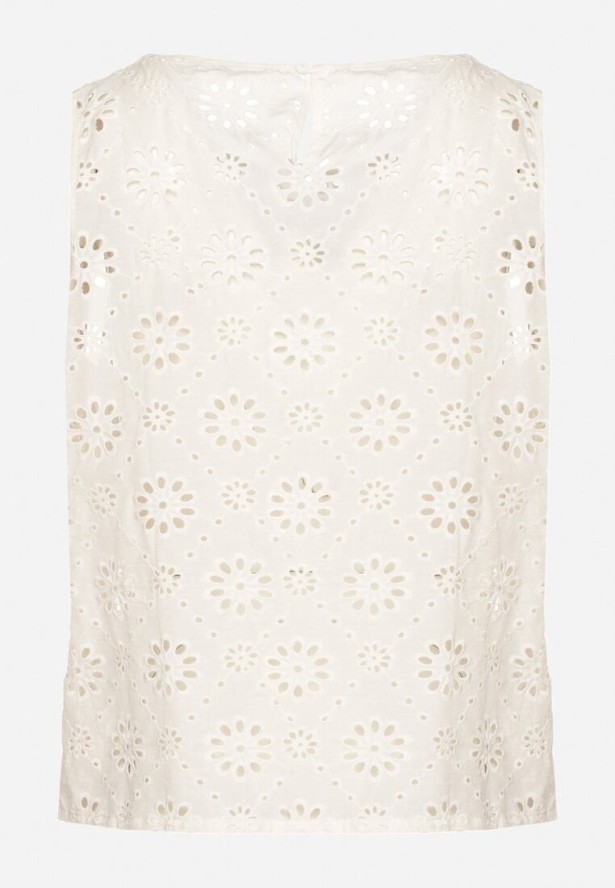 Jasnobeżowa Bawełniana Bluzka Top Bez Rękawów o Ażurowym Wykończeniu Xilnea