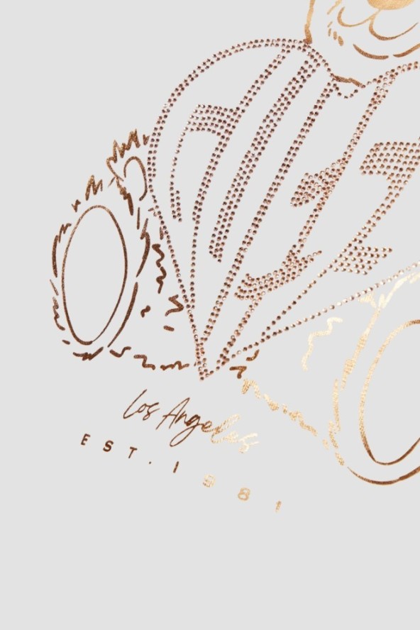 GUESS Beżowy t-shirt damski Bear Boxy, Rozmiar M