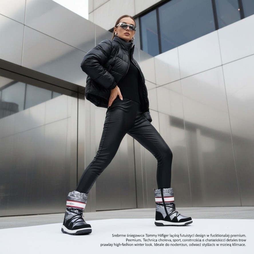 Srebrne Śniegowce Tommy Hilfiger Damskie Buty