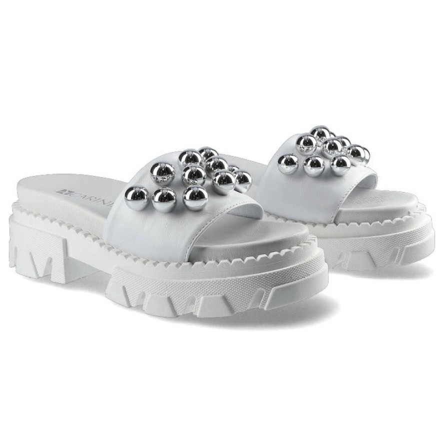 Białe Klapki Carinii Buty Damskie Obuwie Ze Skóry