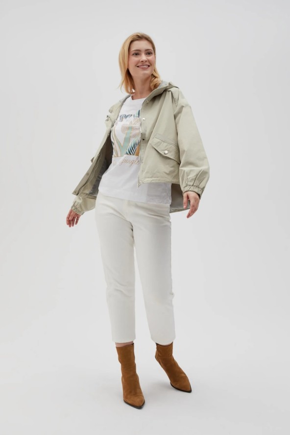 Krótka kurtka z kapturem oliwkowa