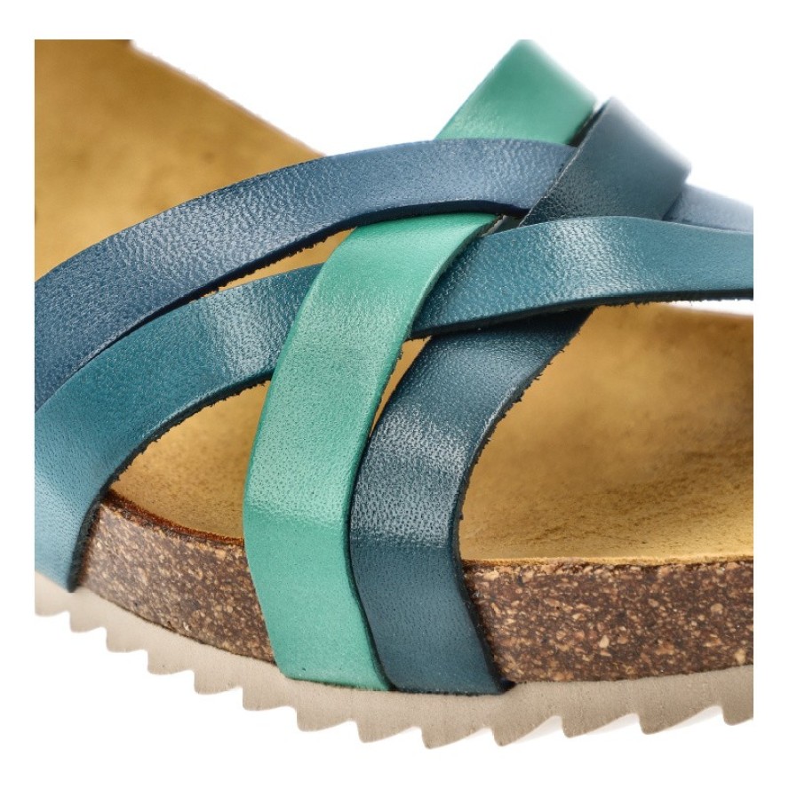 Sandały damskie HEE, na koturnie skórzane licowe na sprzączkę, niebieskie, 25001