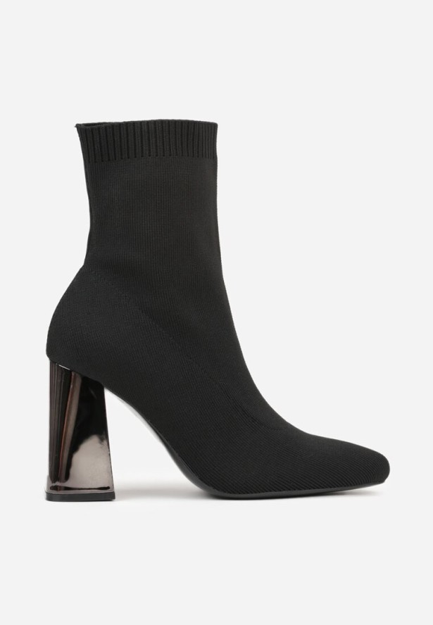 Czarne Eleganckie Botki VICES na Słupku ze Skarpetkową Cholewką Rasoria