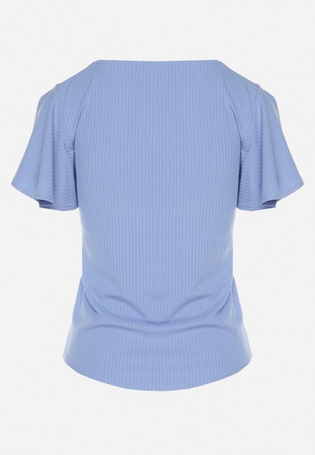 Niebieska Bluzka Ozdobiona Szerokimi Rękawami Sunlisa